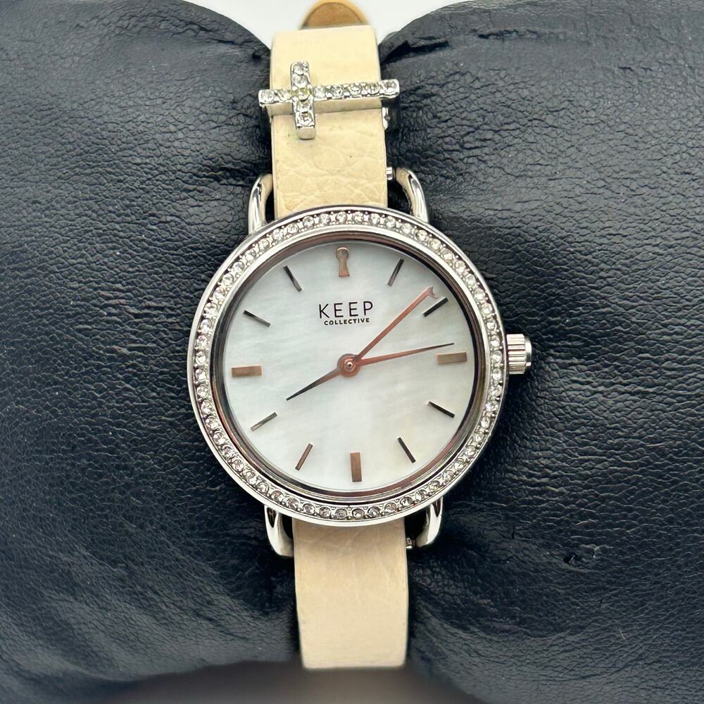 KEEP Collective Round Silver TimeKey Quartz Watch Leather Band New Battery